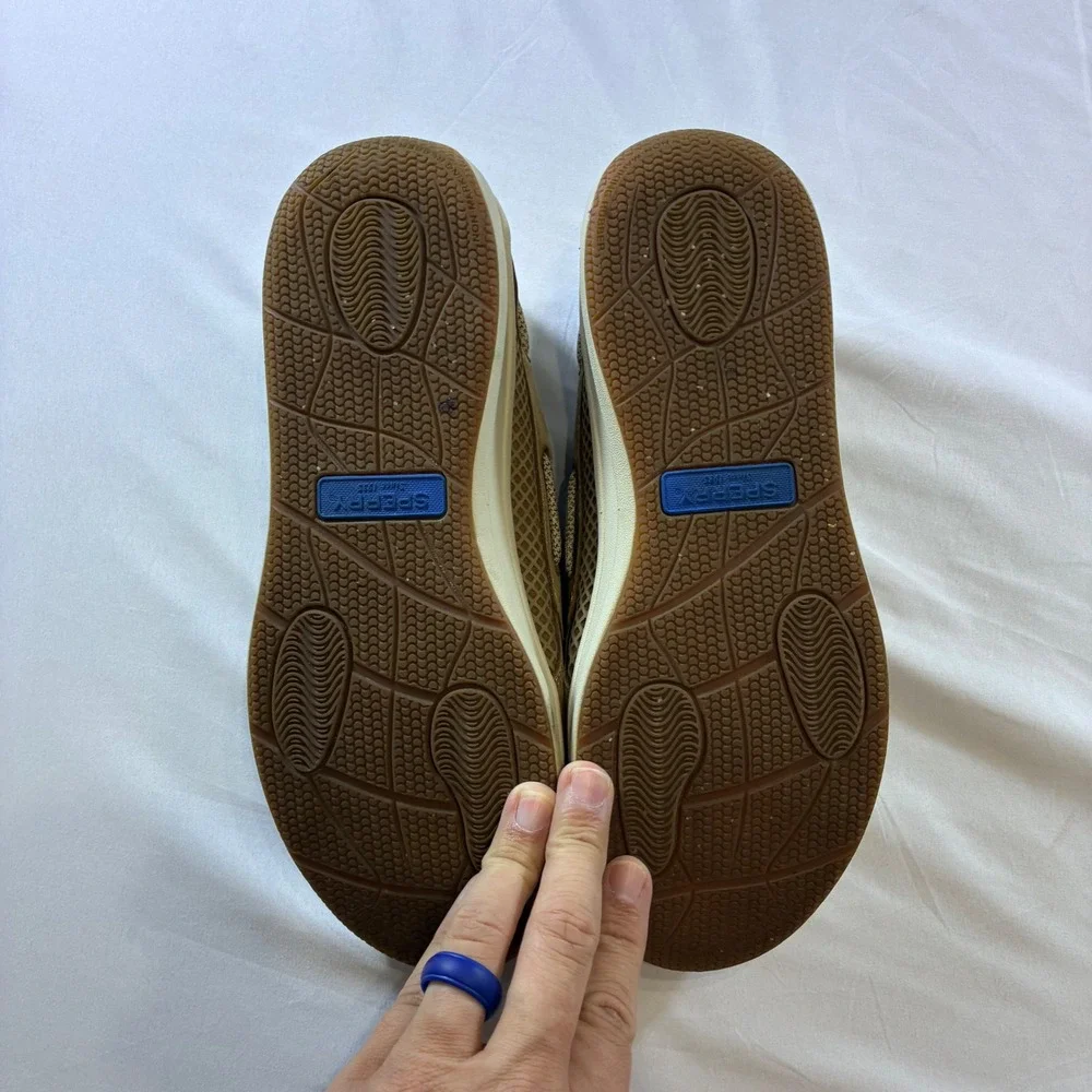 Sperry Top-Sider 7 Seas 3-Eye Tan Leather Mesh Boat Shoes Mens 10W STS14240